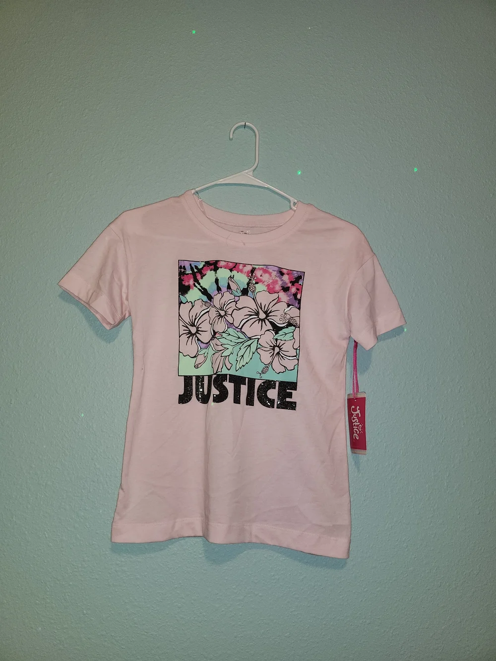Justice Pink Tee with Floral Graphic Panel